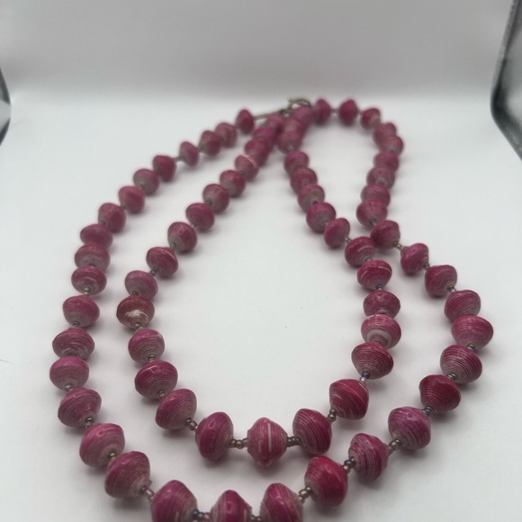 Bead for Life Pink Paper Beads with seed pearl rhinestones Necklace - Picture 4 of 11